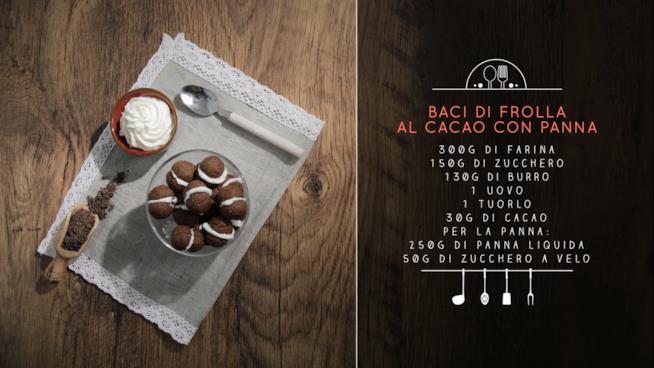 Baci di frolla al cacao con ripieno di panna montata Baci al cacao e panna