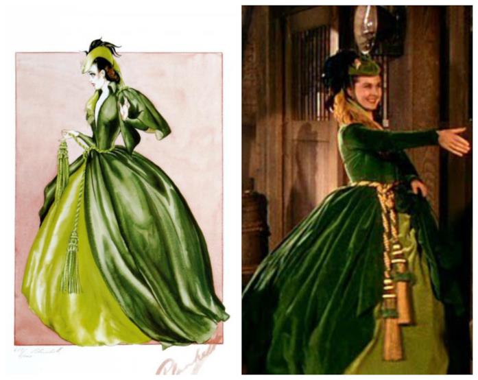 L'abito di velluto verde indossato da Vivien Leigh in Via col Vento Una scena del film Via col Vento in cui Vivien Leigh interpreta Rossella O'Hara