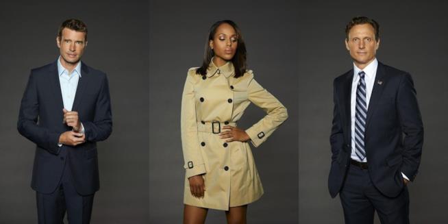 Il triangolo di Scandal: Jake Ballard, Olivia Pope e Fitz Grant Jake, Olivia e Fitz in un'immagine promozionale di Scandal