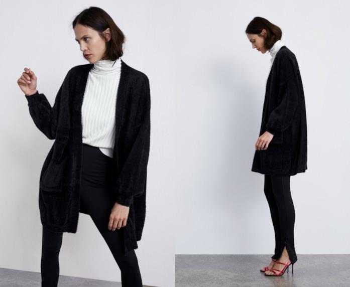 Cardigan nero di moda per l'inverno 2018 Cardigan di tendenza per l'inverno 2018