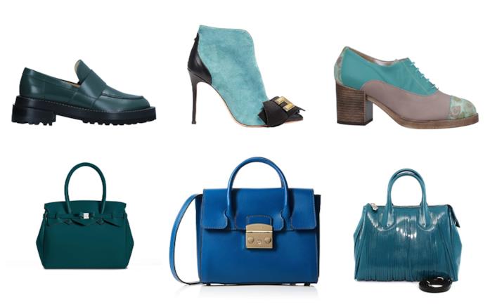 Scarpe e borse pavone e petrolio di moda per l'autunno inverno 2018-19 Scarpe e borse verde e blu di tendenza per l'A/I 2018-19
