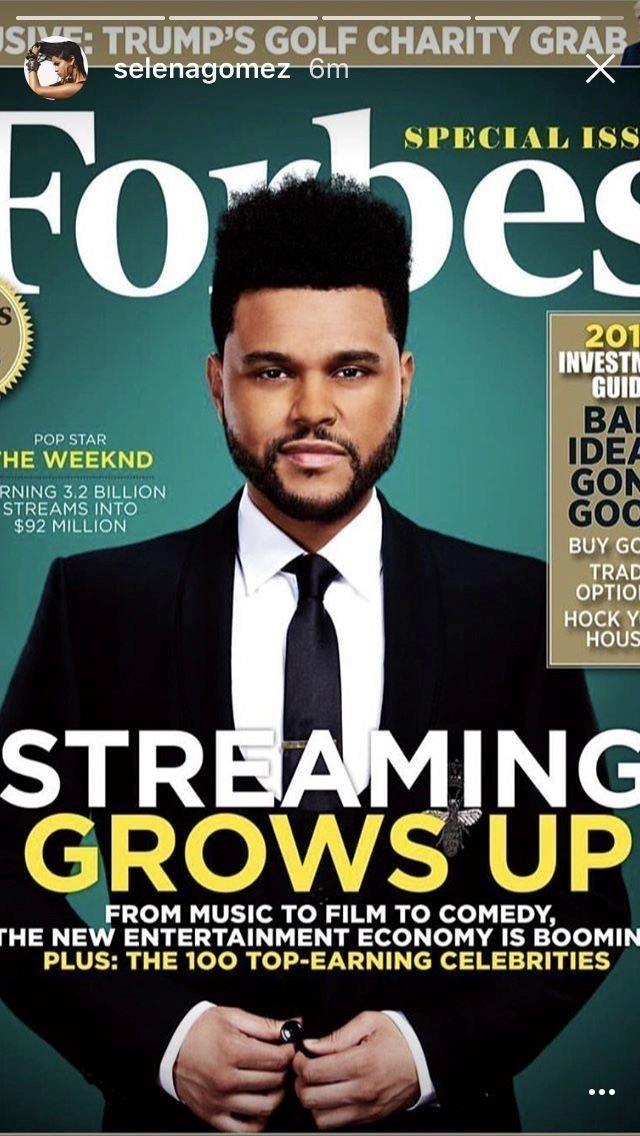 Selena Gomez supportata da The Weeknd su Instagram La cover di Forbes con The Weeknd condivisa da Selena Gomez