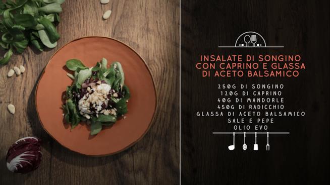 Insalata di songino, radicchio, glassa di balsamico e caprino Insalata di songino e caprino