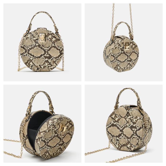 Borsa a tracolla rotonda effetto pitonato Borsa a tracolla tendenza animalier