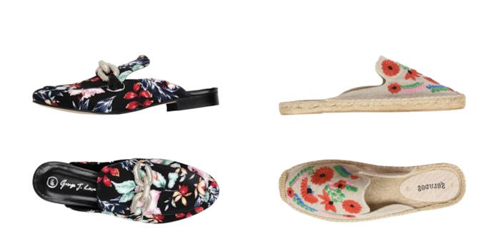 Mules con la stampa a fiori di moda per l'estate 2018 Sabot con la stampa floreale di tendenza per l'estate 2018