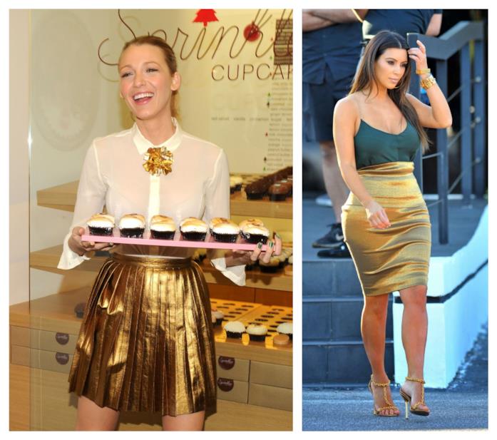 Blake Lively e Kim Kardashian indossano due modelli di gonne dorate Le star che amano le gonne colore oro