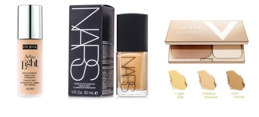 Fondotinta illuminante Active Light di Pupa, Sheer Glow di Nars, Teint Ideal di Vichy Active Light di Pupa, Sheer Glow di Nars, Teint Ideal di Vichy Fondotinta illuminante