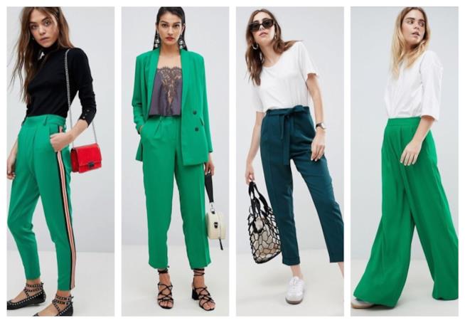 Pantaloni verde di tendenza per l'autunno inverno 2018-19 Verde, i pantaloni di moda A/I 2018-19