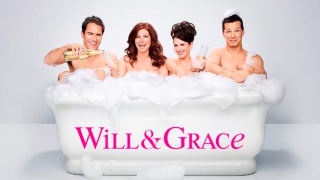 Le bevande dedicate a Will & Grace Il cast di Will & Grace nella vasca da bagno tra bolle di sapone e champagne