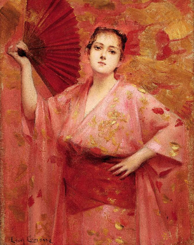 Comerre Léon-François, Ritratto della signorina Achille-Fould in abito giapponese, 1885 circa, Olio su tela, collezione privata Comerre Léon-François, Ritratto della signorina Achille-Fould in abito giapponese, 1885 circa, Olio su tela, collezione privata