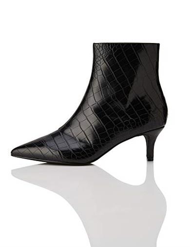 Kitten Heel Point Toe Animal Stivaletti, Nero Black