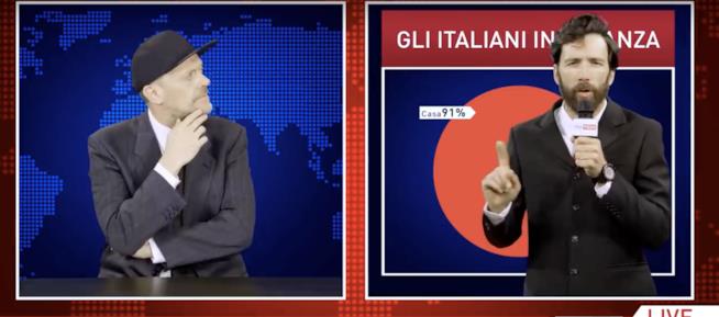 Max Pezzali e gli Ex-Otago insieme Primi piani di Max Pezzali e Maurizio Carucci, in nero. Carucci davanti a un grafico