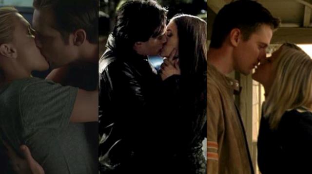 I primi baci più belli delle serie TV Eric e Sookie/Damon ed Elena/Veronica e Logan in un'immagine