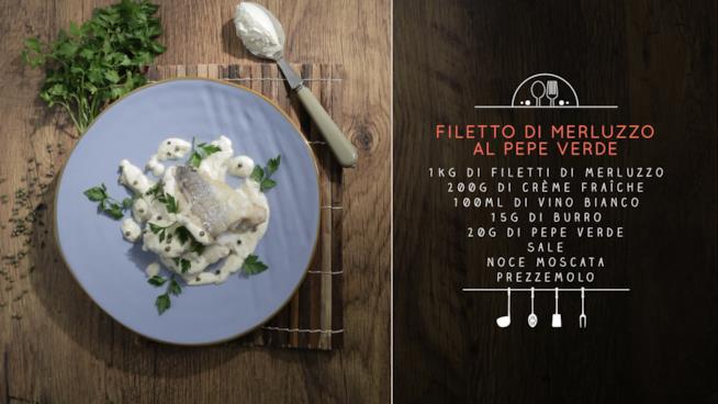 Filetto di merluzzo al pepe verde con la crème fraîche Filetto di merluzzo al pepe verde