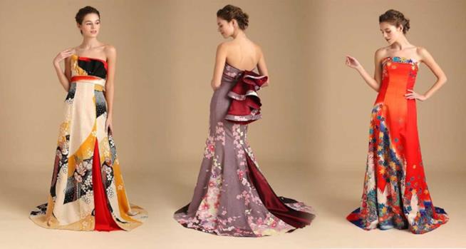Kimono trasformati in abiti da sposa 5 modelle indossano abiti da sposa ricavati da kimono