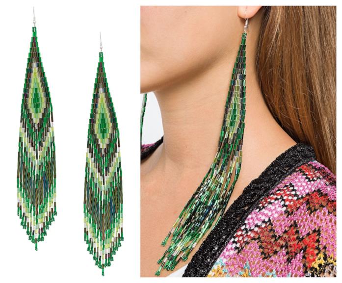 Orecchini extra lunghi verdi di moda per l'autunno 2018 Orecchini lunghi verdi di tendenza per l'autunno 2018
