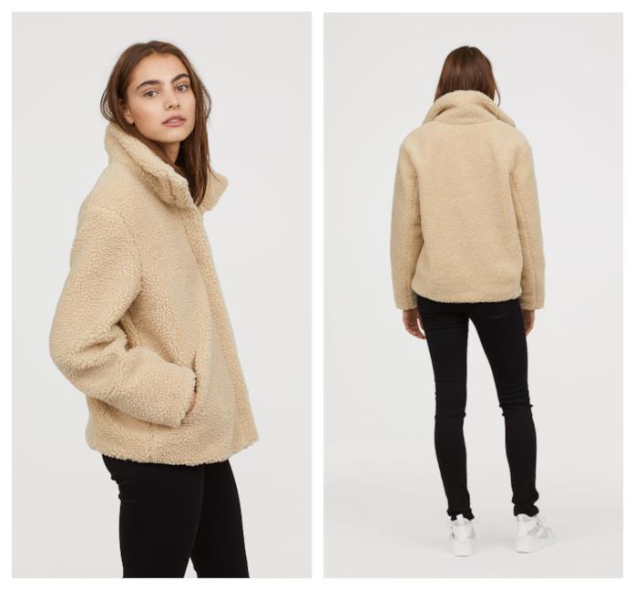 Giacca pelliccia beige chiaro di tendenza per l'autunno 2018 Giacca corta di moda per l'autunno 2018
