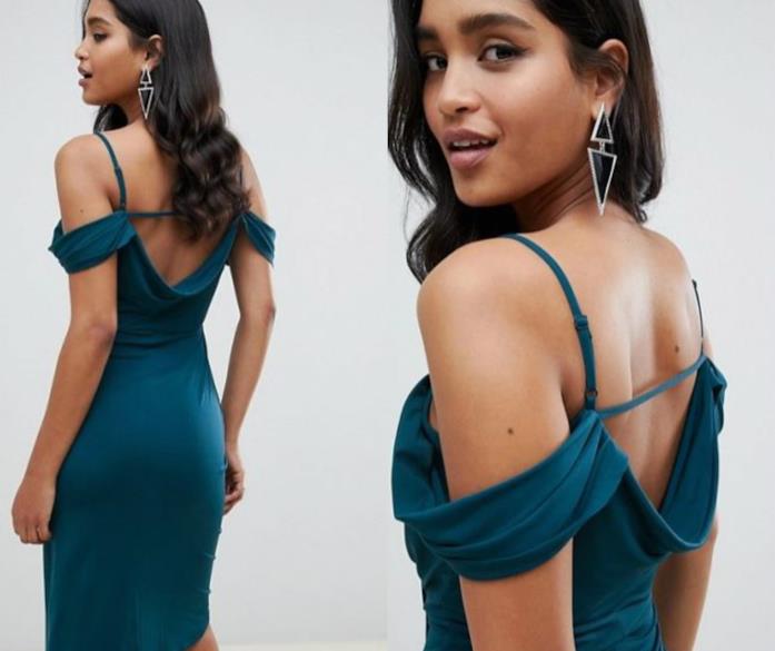 Abito midi colore petrolio per l'inverno 2018 Vestito midi colore petrolio di tendenza