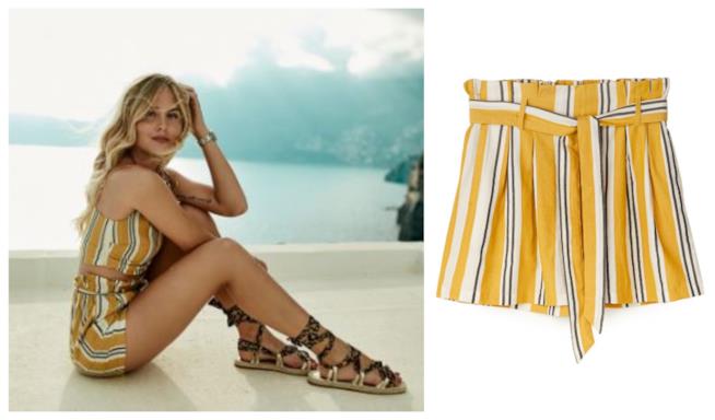 Shorts a righe gialli per il mare di tendenza estate 2018 Con le righe, gli shorts di moda estate 2018