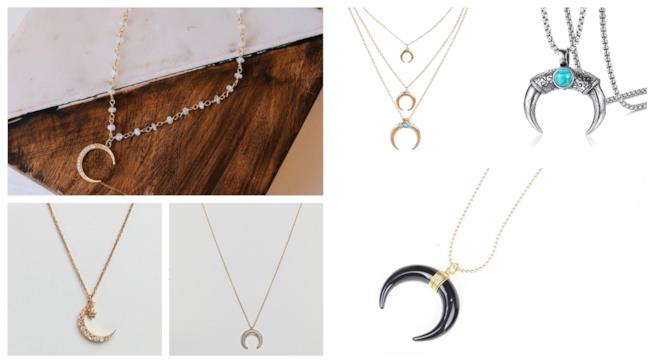 Le moon necklace, collane a forma di mezza luna per l'estate 2018 Le collane a forma di mezza luna di tendenza per l'estate 2018