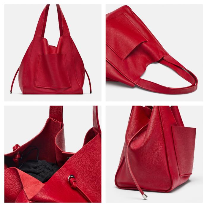 Shopper rossa in pelle con tasca interna Shopper rossa in pelle di moda per l'autunno 2018
