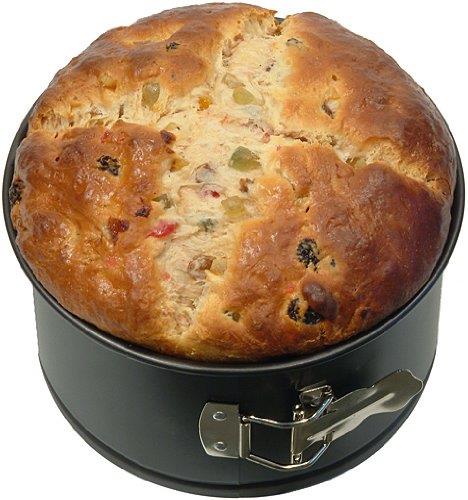 Stampo in acciaio inossidabile per panettone gastronomico Un panettone all'interno di uno stampo in acciaio inossidabile