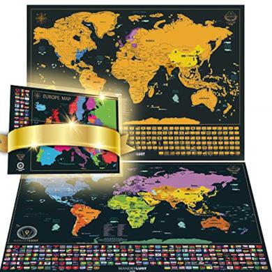 Mappa del mondo con bandiere da grattare + Mappa dell'Europa in Regalo