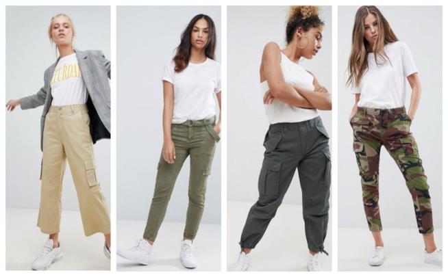 Pantaloni da donna modello cargo di tendenza estate 2018 In stile safari, pantaloni cargo per l'estate 2018