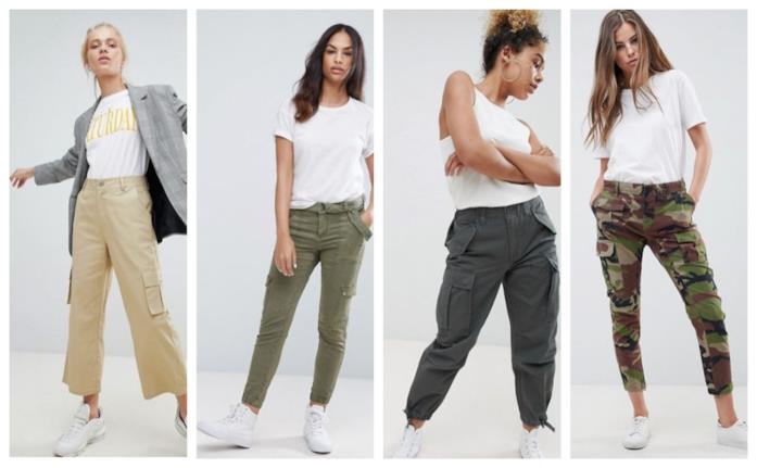 Pantaloni da donna modello cargo di tendenza estate 2018 In stile safari, pantaloni cargo per l'estate 2018