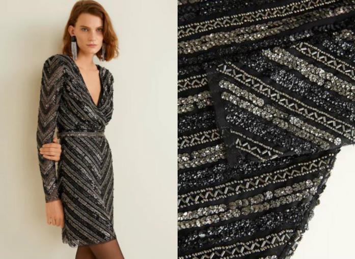Vestito righe con le paillettes nere e grigie Vestito righe con le paillettes di moda per l'autunno 2018