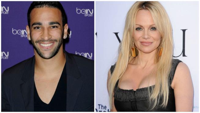 Pamela Anderson esce con il calciatore Adil Rami Primo piano di Adil Rami e Pamela Anderson