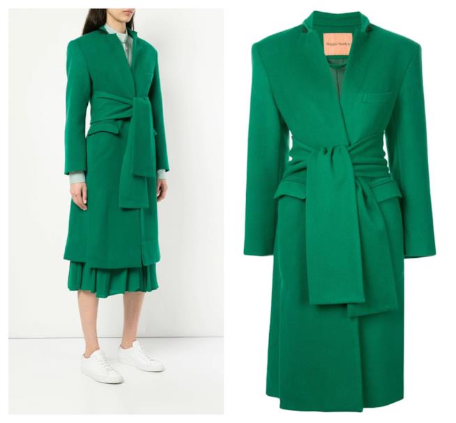 Cappotto verde con cintura in vita di tendenza per l'autunno inverno 2018-19 In verde, il cappotto di moda per l'autunno inverno 2018-19