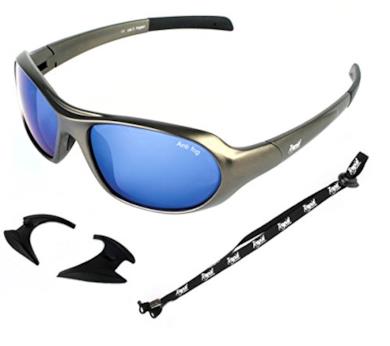 Occhiali da sole sport blu a specchio con laccio