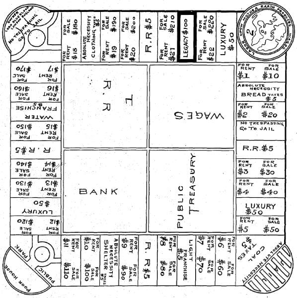 Il progetto di Landlord's Game, antesignano di Monopoli Il progetto di Elizabethg Magie per l'antenato di Monopoli, LAndlord's GAme