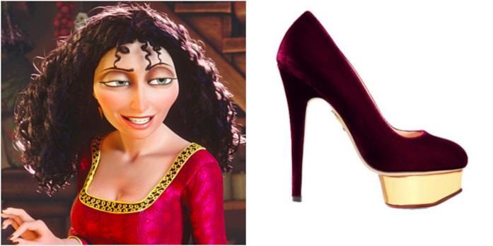 Le scarpe ispirate a Madre Gothel Un collage tra Mother Gothel e le scarpe Charlotte Olympia