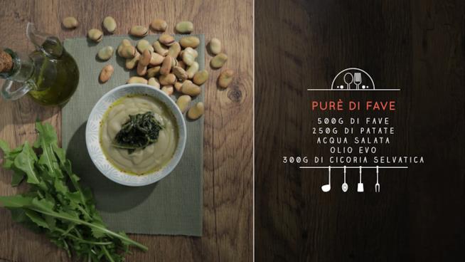 Purè di fave con cicoria selvatica saltata Purè di fave con cicoria
