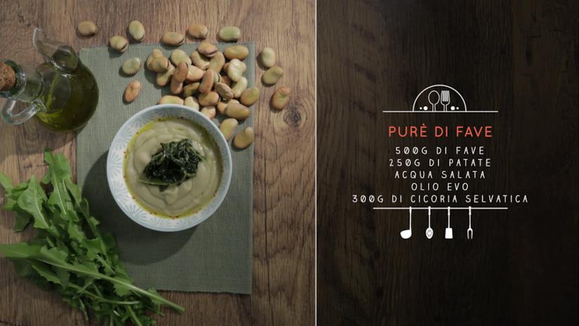 Purè di fave con cicoria selvatica saltata Purè di fave con cicoria