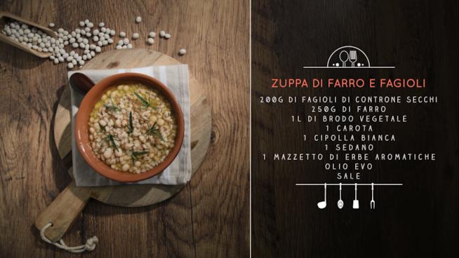 Zuppa di faro e fagioli aromatizzata con timo e rosmarino Zuppa di farro e fagioli