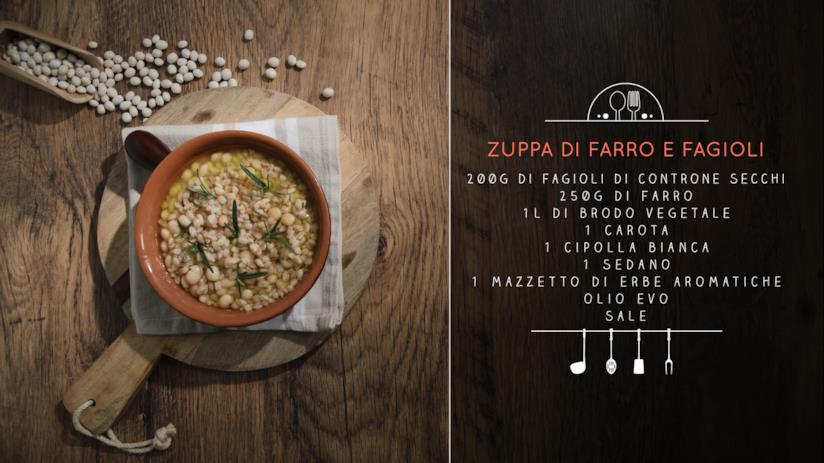 Zuppa di faro e fagioli aromatizzata con timo e rosmarino Zuppa di farro e fagioli