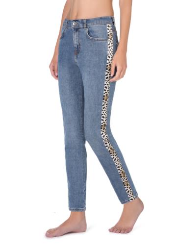 Jeggings con bande laterali animalier