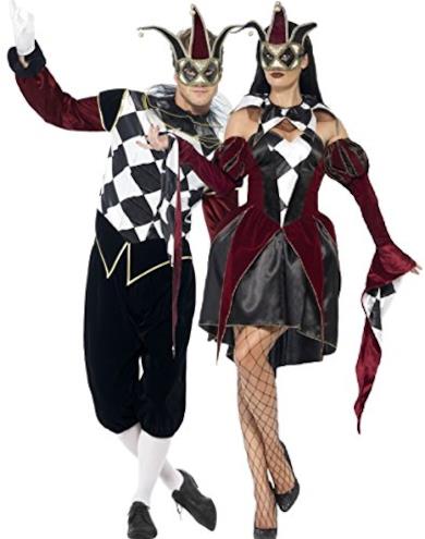 Coppia di costumi coordinati, da uomo e da donna, per travestimento da Arlecchino
