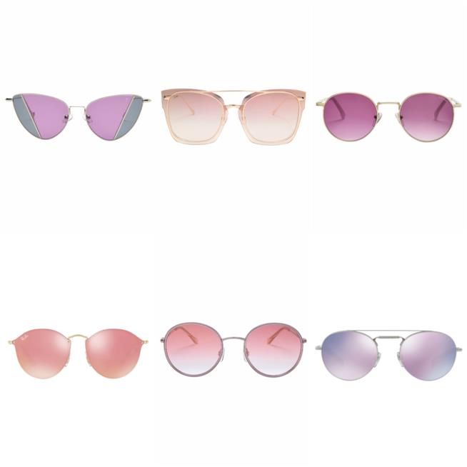 Montatura e lenti Ultra Violet e rosa per gli occhiali da sole P/E 2018 Occhiali da sole di moda estate 2018, Ultra Violet e rosa