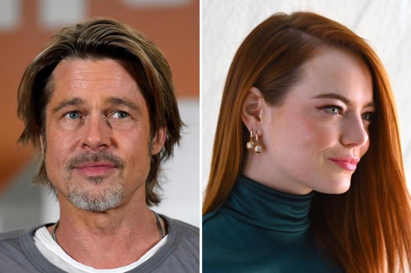 Brad Pitt e Emma Stone Gli attori Brad Pitt e Emma Stone