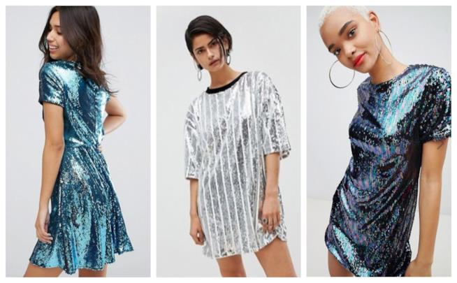 Vestiti modello t-shirt con paillettes di moda per l'estate 2018 Con le paillettes, i vestiti t-shirt di tendenza per l'estate 2018