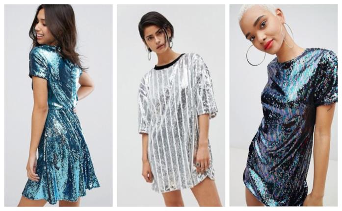Vestiti modello t-shirt con paillettes di moda per l'estate 2018 Con le paillettes, i vestiti t-shirt di tendenza per l'estate 2018