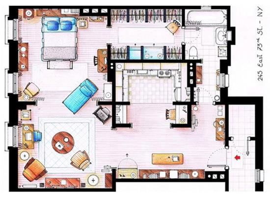 Il celebre monolocale di Carrie in Sex and the City La planimetria esatta del monolocale di Carrie Bradshaw