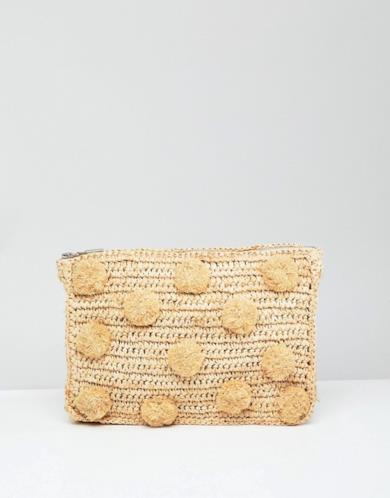 Pochette in paglia con pompon