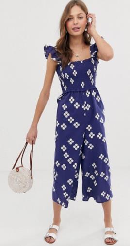 Tuta jumpsuit lunga arricciata a pois con maniche a volant