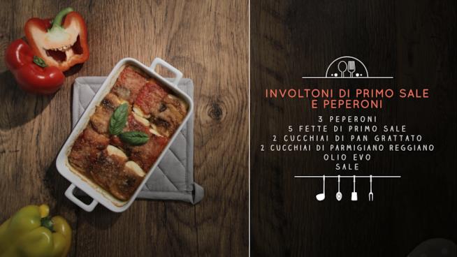Involtini di primo sale e peperoni cotti in forno Involtini di primo sale e peperoni