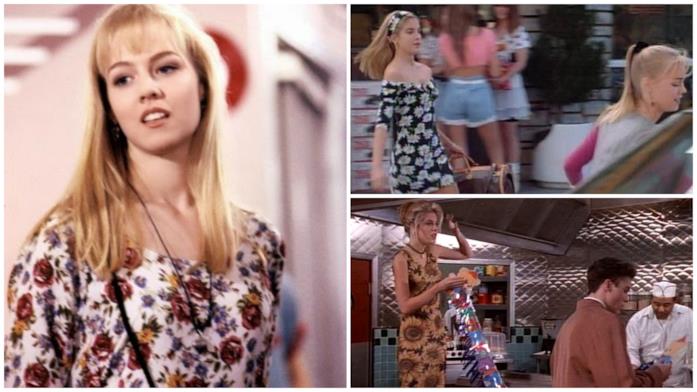 Gli abiti a fiori, capo di abbigliamento tipico di Beverly Hills 90210 Kelly con un abito a fiori e Donna con degli abiti con girasoli in Beverly Hills 90210